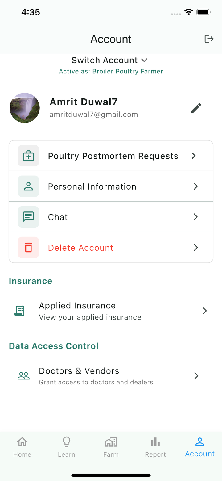 Krishi Ganga account and insurance screenshot